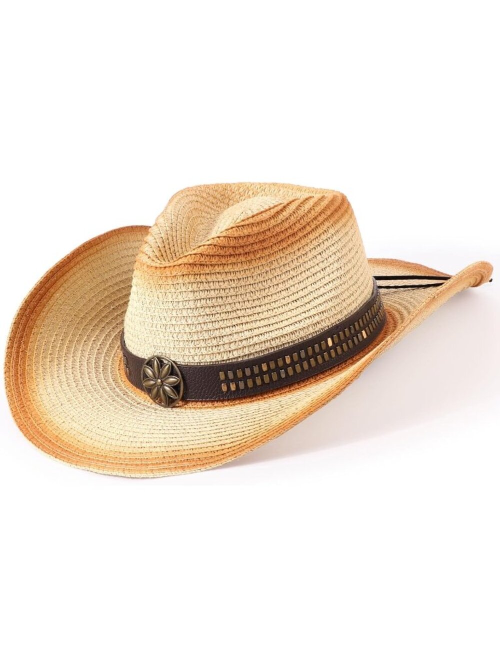 Unisex Beige Khaki Straw Woven Shapeable Brim Beach Western Cowboy Cowgirl Hat